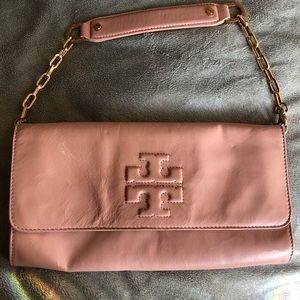 Tory Burch blush leather clutch